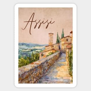 Assisi Italy - Watercolor Sunset Souvenir Sticker
